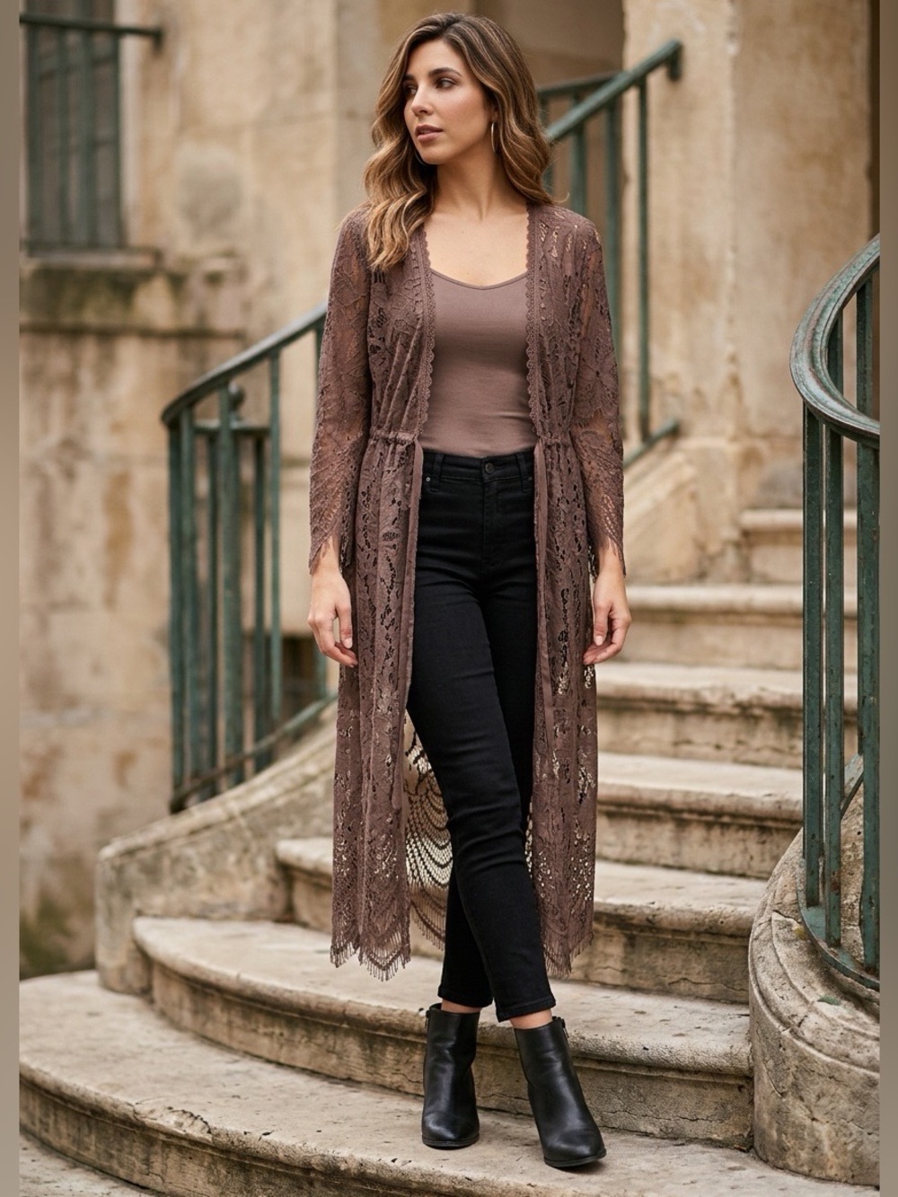 Lace Kimono Style Robe/cardigan in Brown by daytrip size small